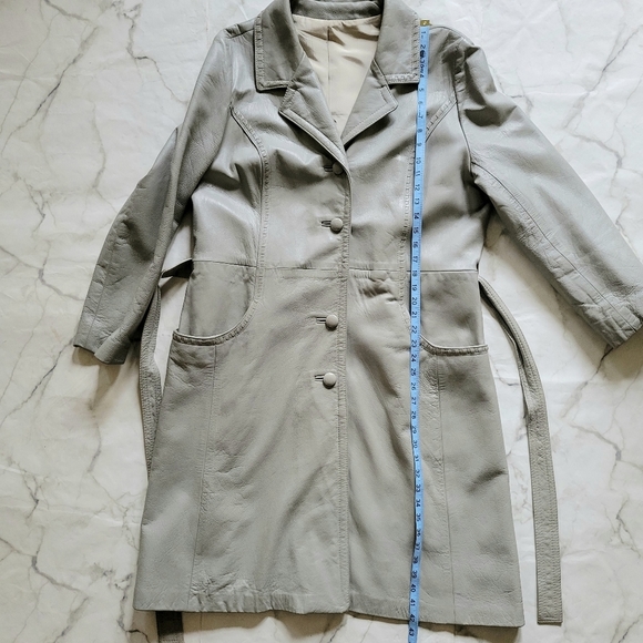 Vintage Grey Leather Belted Trench Coat 24K by Dan di Modes - Picture 13 of 16